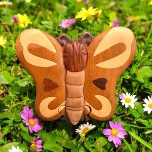 Handcrafted Wooden Butterfly Puzzle Box